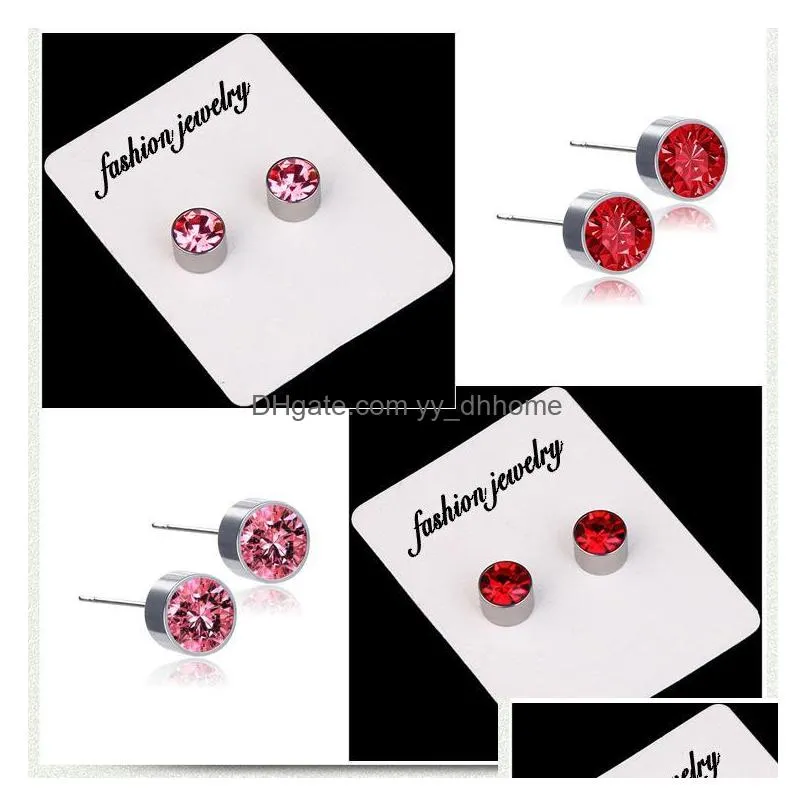 9 colors allergy earring studs titanium steel colorful czech diamond earrings for men women fashion jewelry accessories