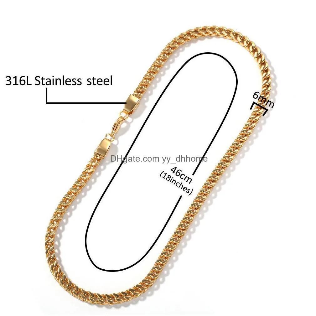 6mm men chain gold tone stainless steel gold cuban chain waterproof men hiphop curb link necklace mens jewelry
