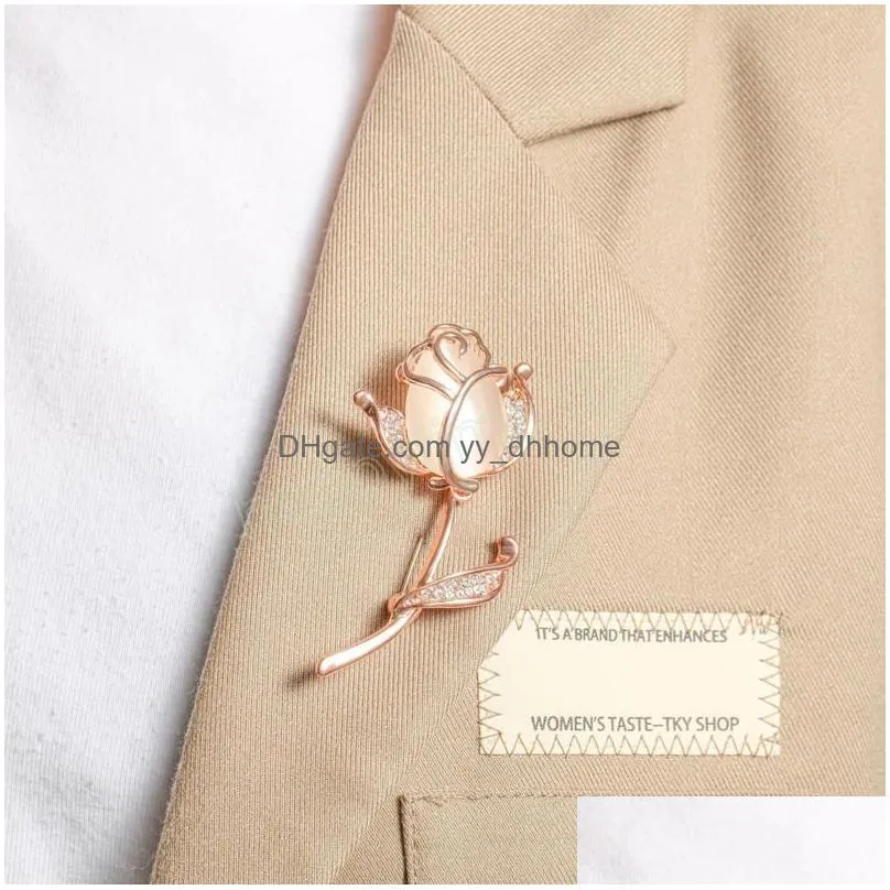 rhinestone rose flower brooches for women lady vintage elegant enamel flower pin valentines day gift coat accessories