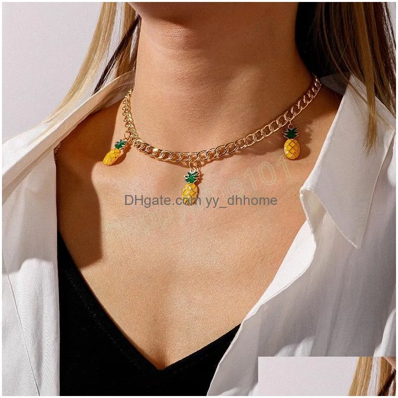 gold color fashion small  pineapple pendant choker necklace women simple party jewelry