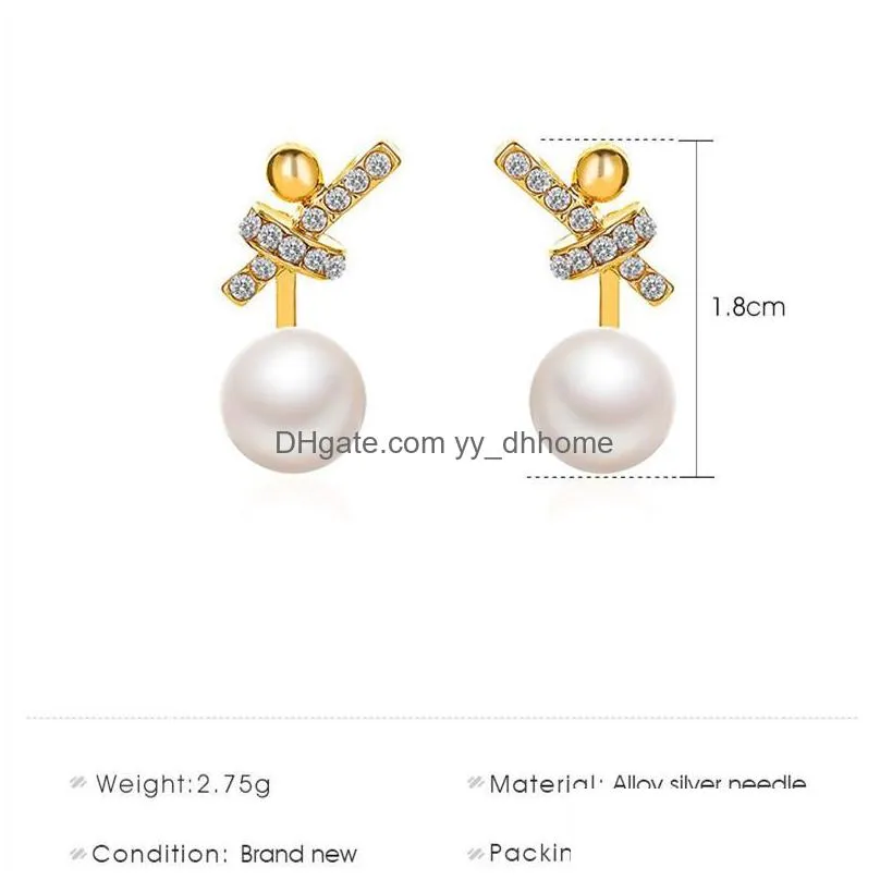 knot pearl diamond earring stud women business party dress gold ear drop european 925 silver alloy geometric earrings fashion jewelry