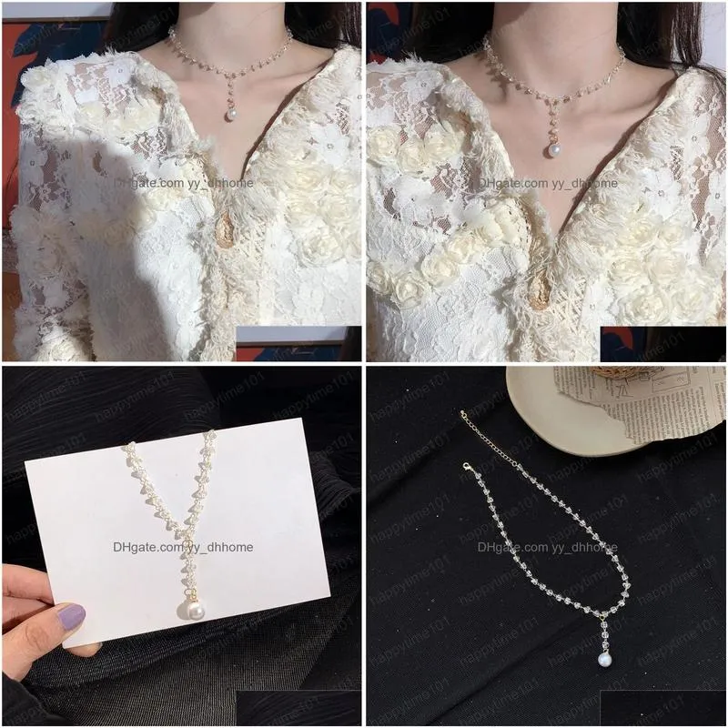 crystal bead chain necklace for women clavicle chain imitation pearl pendant necklace fashion jewelry wholesale