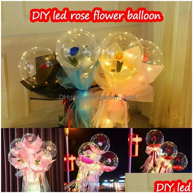 valentines day led balloon light luminous bobo ball flashing led lights rose bouquet rose gift balloon for birthday party wedding