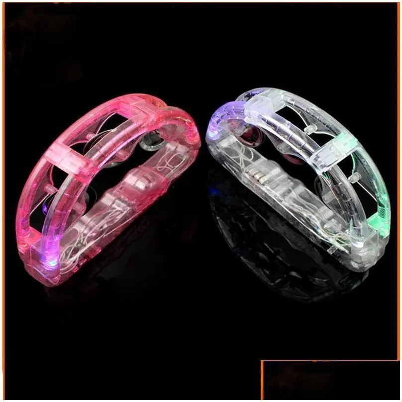 led flashing tambourine rattle hand bell kids light up luminous toy ktv bar decoration glow led lights party supplies