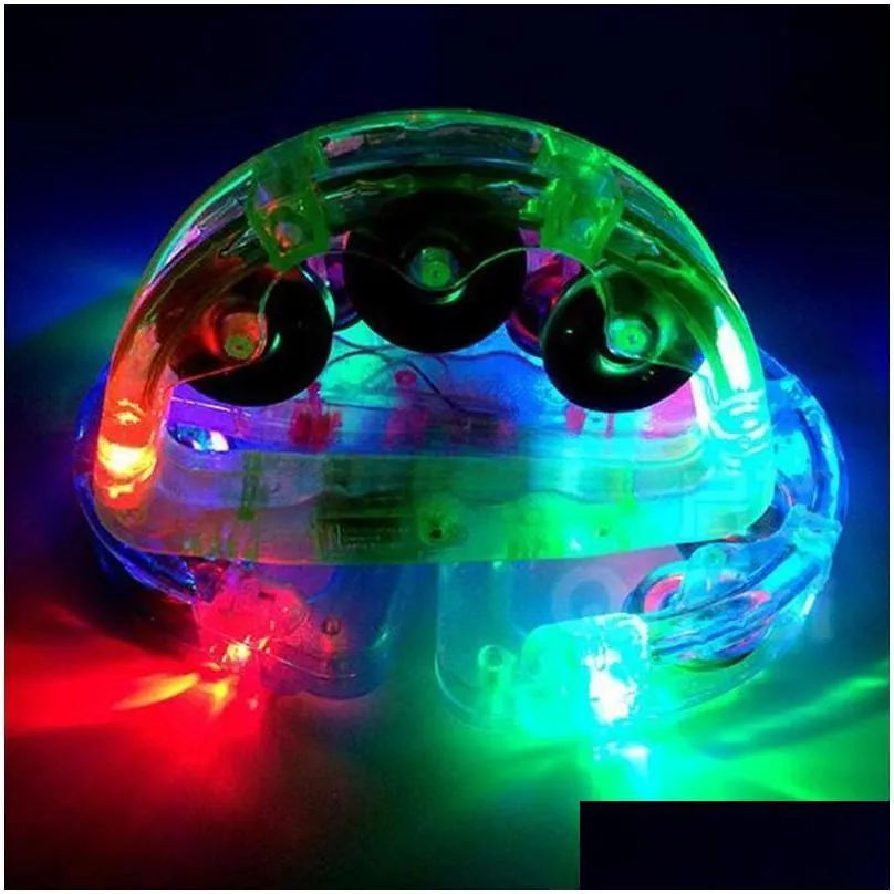 led flashing tambourine rattle hand bell kids light up luminous toy ktv bar decoration glow led lights party supplies