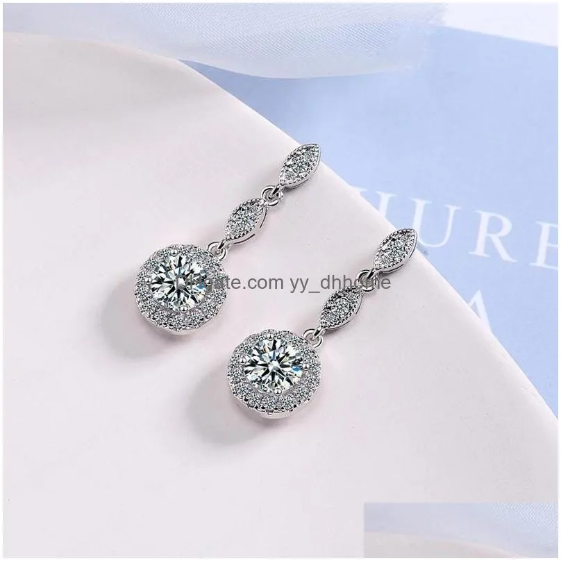 925 sterling silver full rhinestone dangle drop earrings luxury women party wedding jewelry gifts