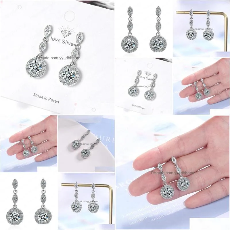 925 sterling silver full rhinestone dangle drop earrings luxury women party wedding jewelry gifts