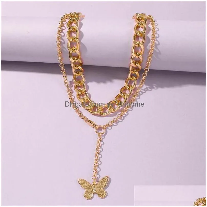 gold color twisted rope butterfly pendant chunky wide thin chains necklaces for women minimalist necklace instajewelry