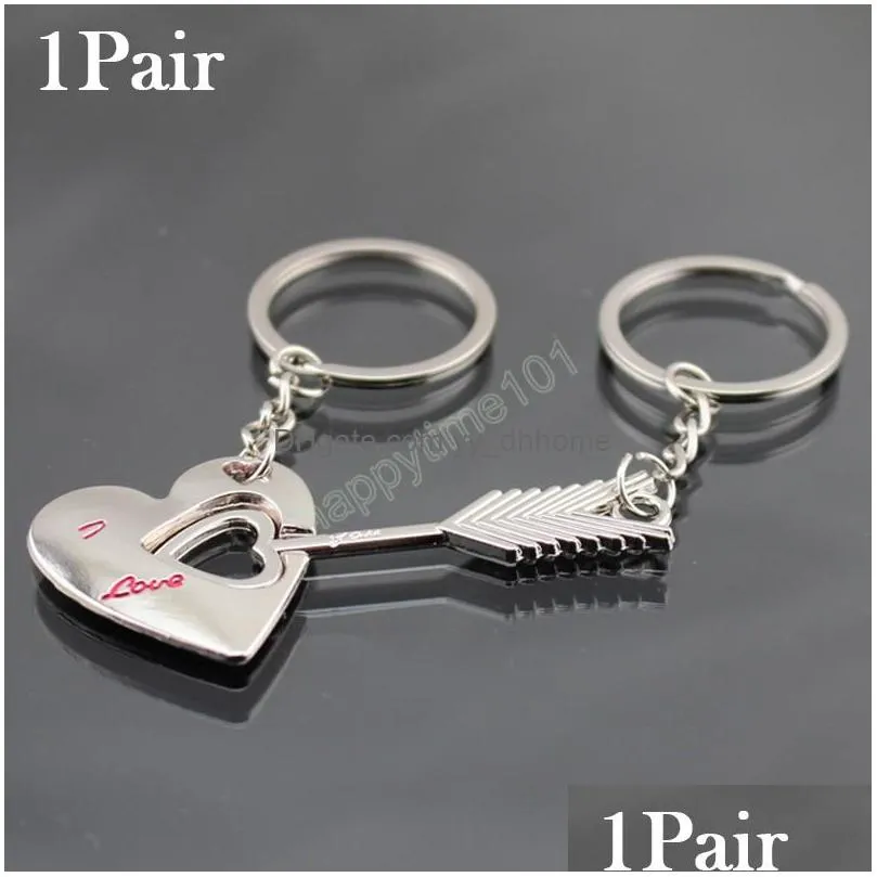 couple key ring love heart interlock keychain metal alloy simple romantic valentines day gift car bag pendant