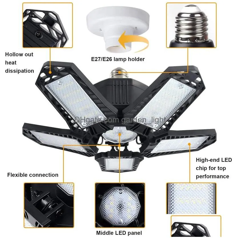 garage light deformable high bay ceiling lamp 3/4/5 adjustable panels led lights for workshop warehouse factory industrial