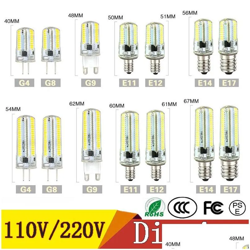 dimmable led lights smd 3014 led bulb g4 g8 g9 e11 e12 14 e17 crystal silicone spotlight bulbs 110v 220v 64 152 leds