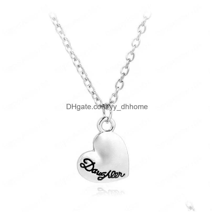 2pcs/set mother daughter necklace hollow lettering necklace fashion heart pendants silver plated necklaces for mothers day gift