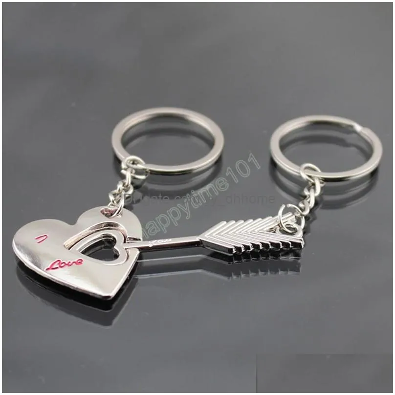 couple key ring love heart interlock keychain metal alloy simple romantic valentines day gift car bag pendant