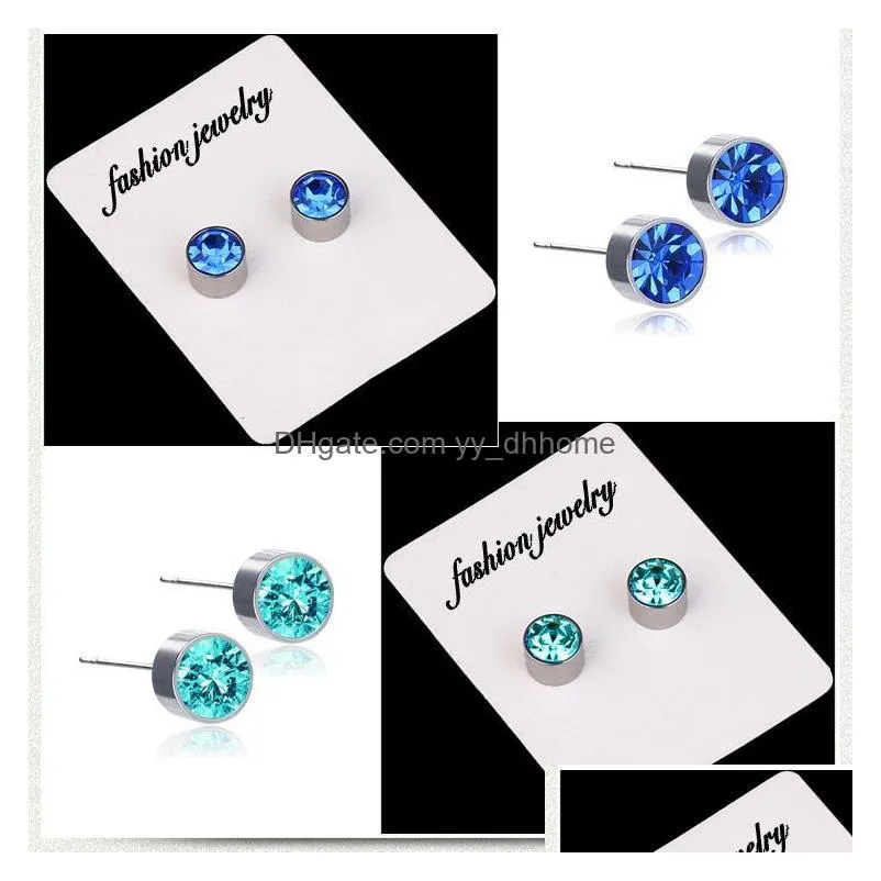 9 colors allergy earring studs titanium steel colorful czech diamond earrings for men women fashion jewelry accessories