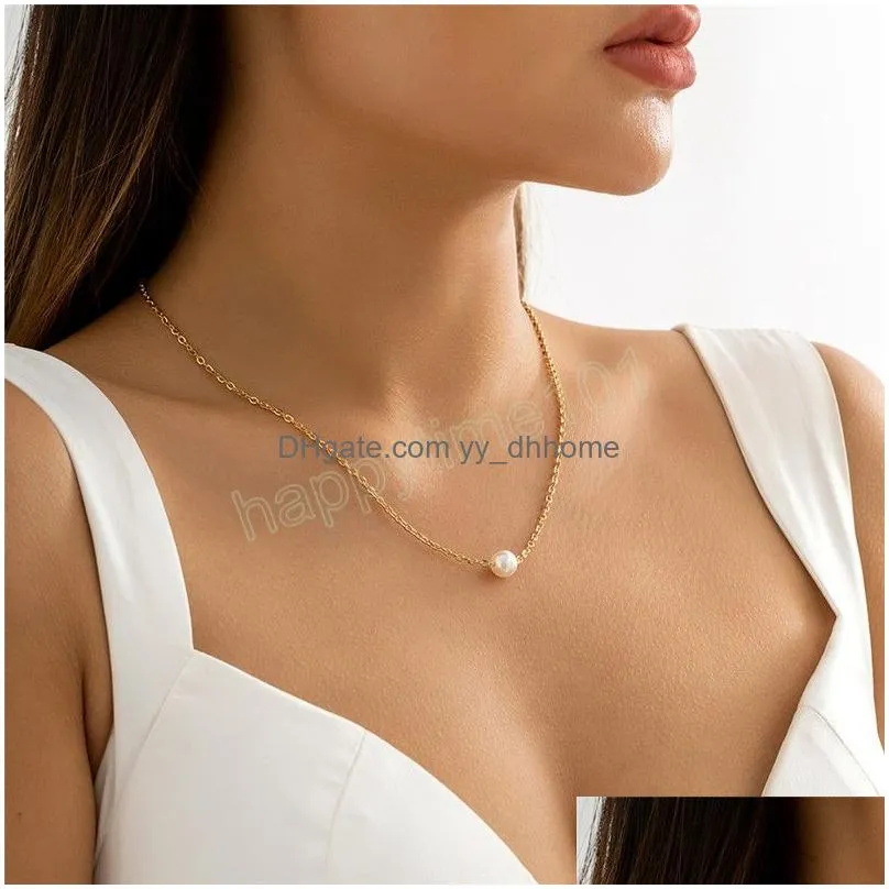 simple small imitation pearl pendant choker necklace women wedding bridal elegant clavicle chain aesthetic jewelry