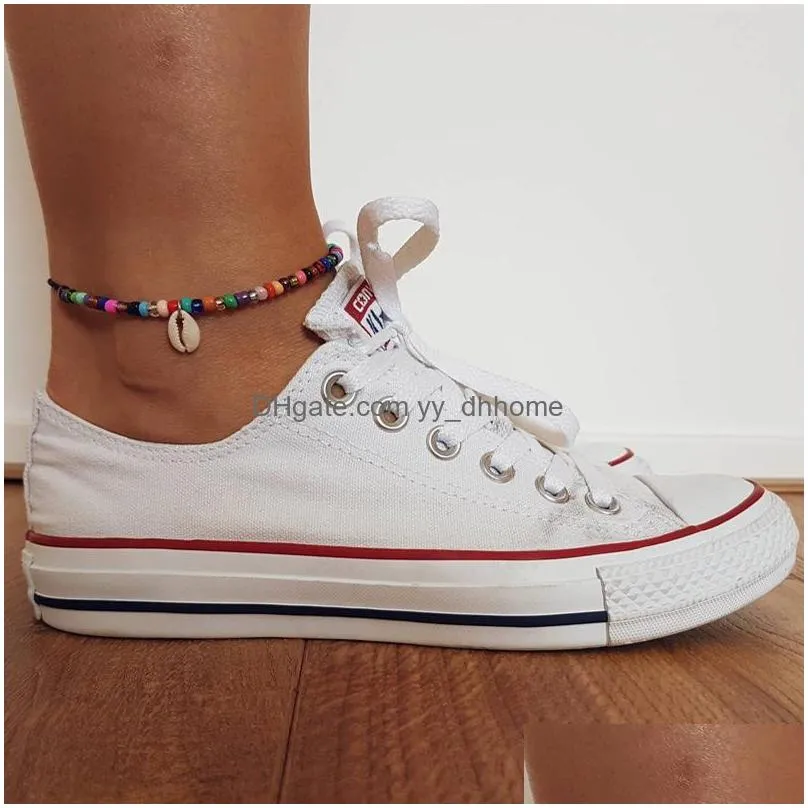  bead anklets for women shell foot jewelry silver color spiral pendant bracelet ankle on leg female ankle strap jewelry