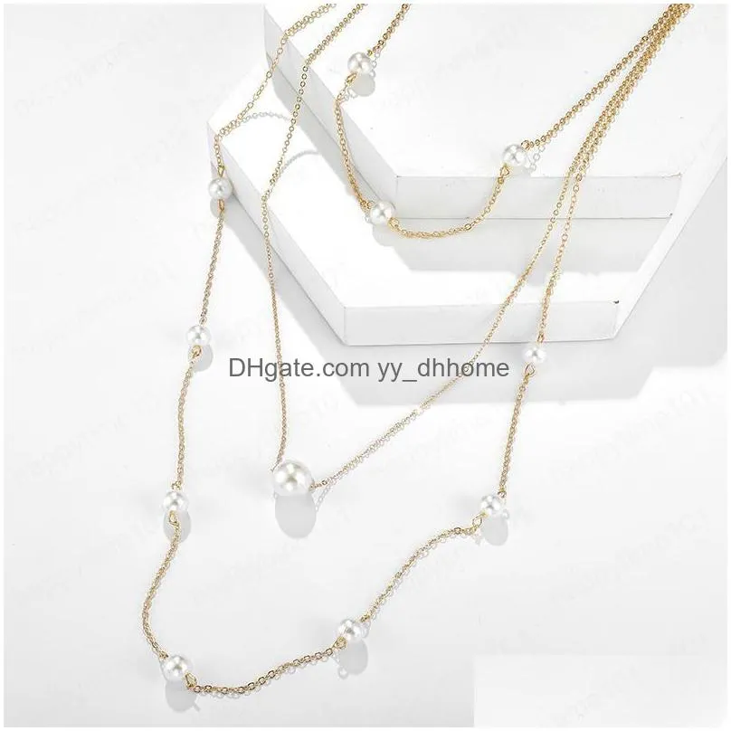 elegant pearl stone long necklace women charm gold personality choker jewelry gift