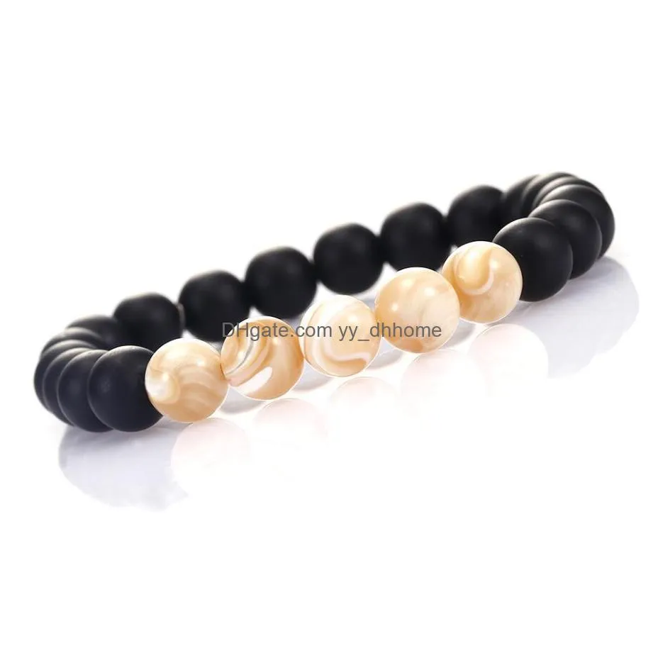 2pcs/set 6mm 8mm handmade beaded bracelets natural stone hematite chakra yoga energy elastic bracelet for men charm elastic hand chain