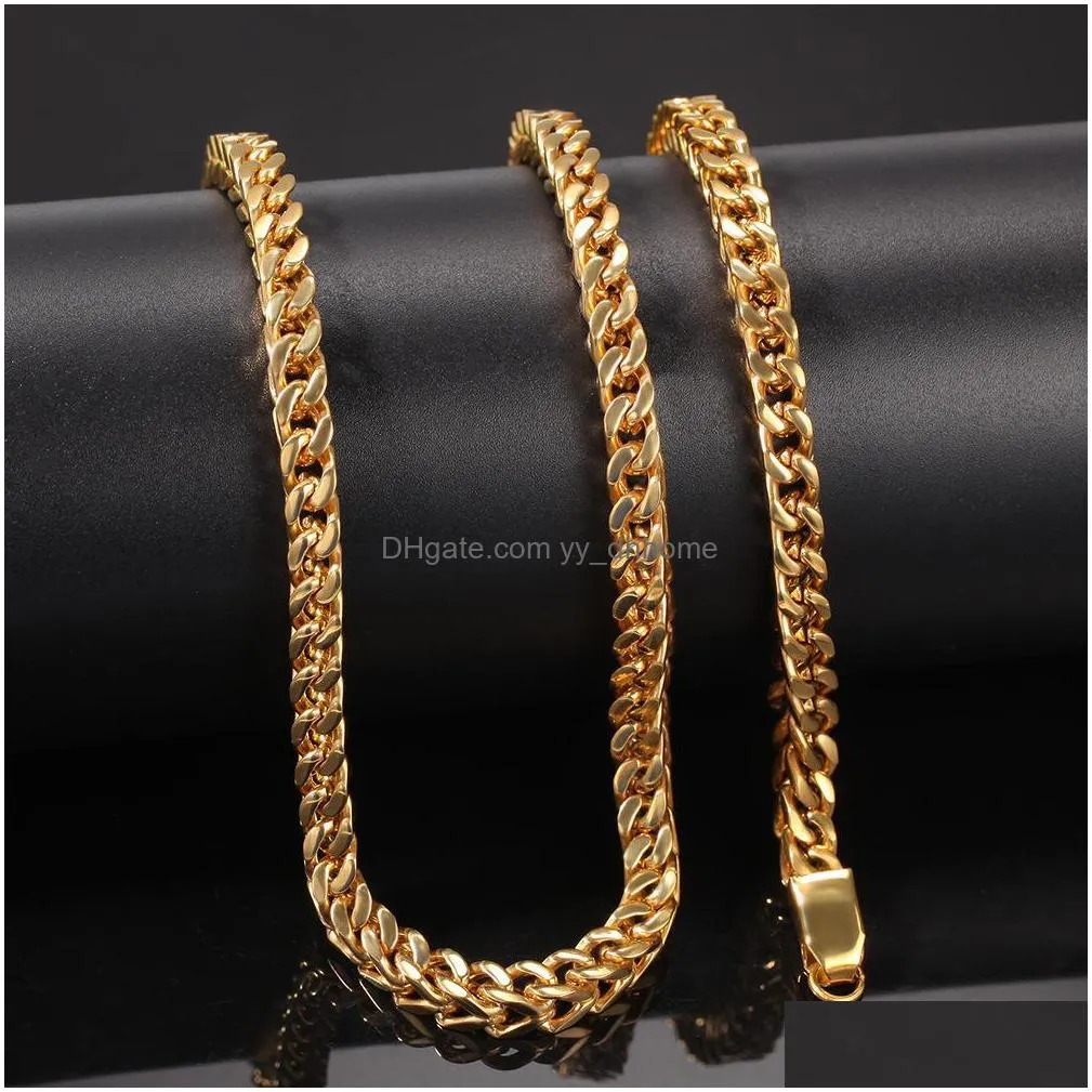 6mm men chain gold tone stainless steel gold cuban chain waterproof men hiphop curb link necklace mens jewelry