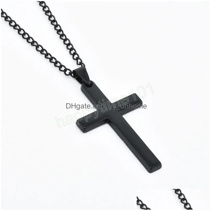 fashion cross pendant necklace for men women stainless steel link chain charm necklace cool boys girls hip hop jewelry gift