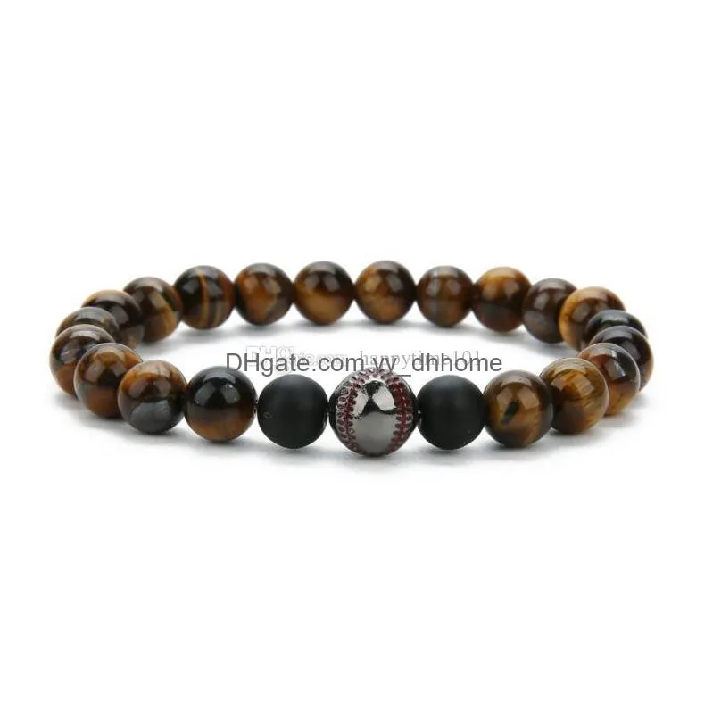 natural tiger eye baseball bracelet hand bead elastic bracelet baseball ball charms bracele 4 styles 