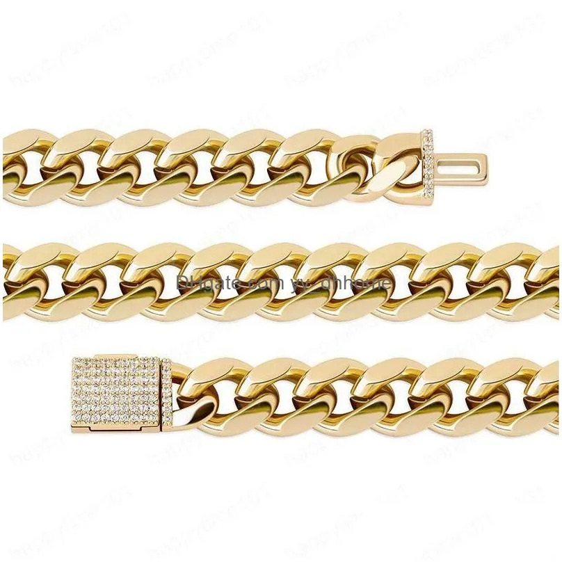 3 gold colors for options 10mm 18/22inch cz lock cuban chain necklace for men women trendy jewelry