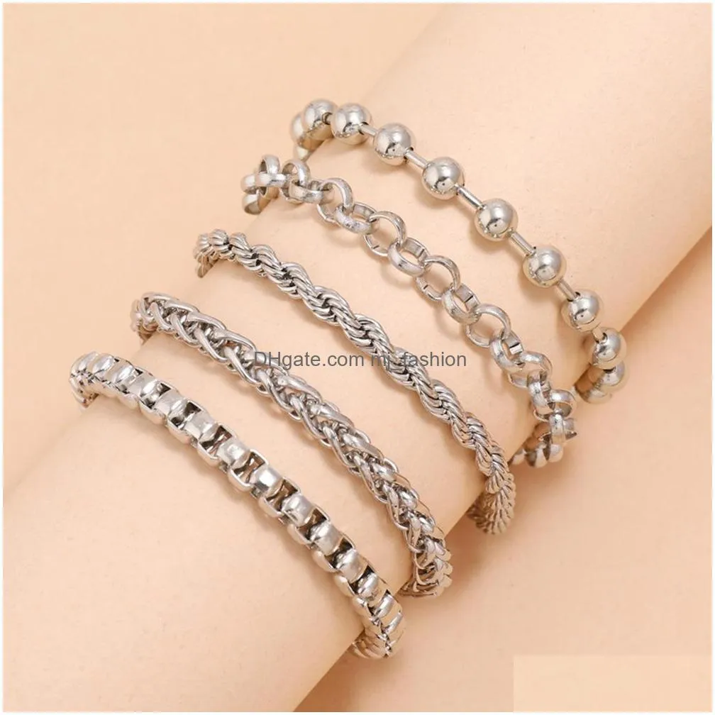 bohemian fashion chain bracelet set punk hippop chains bracelets 5pcs/set