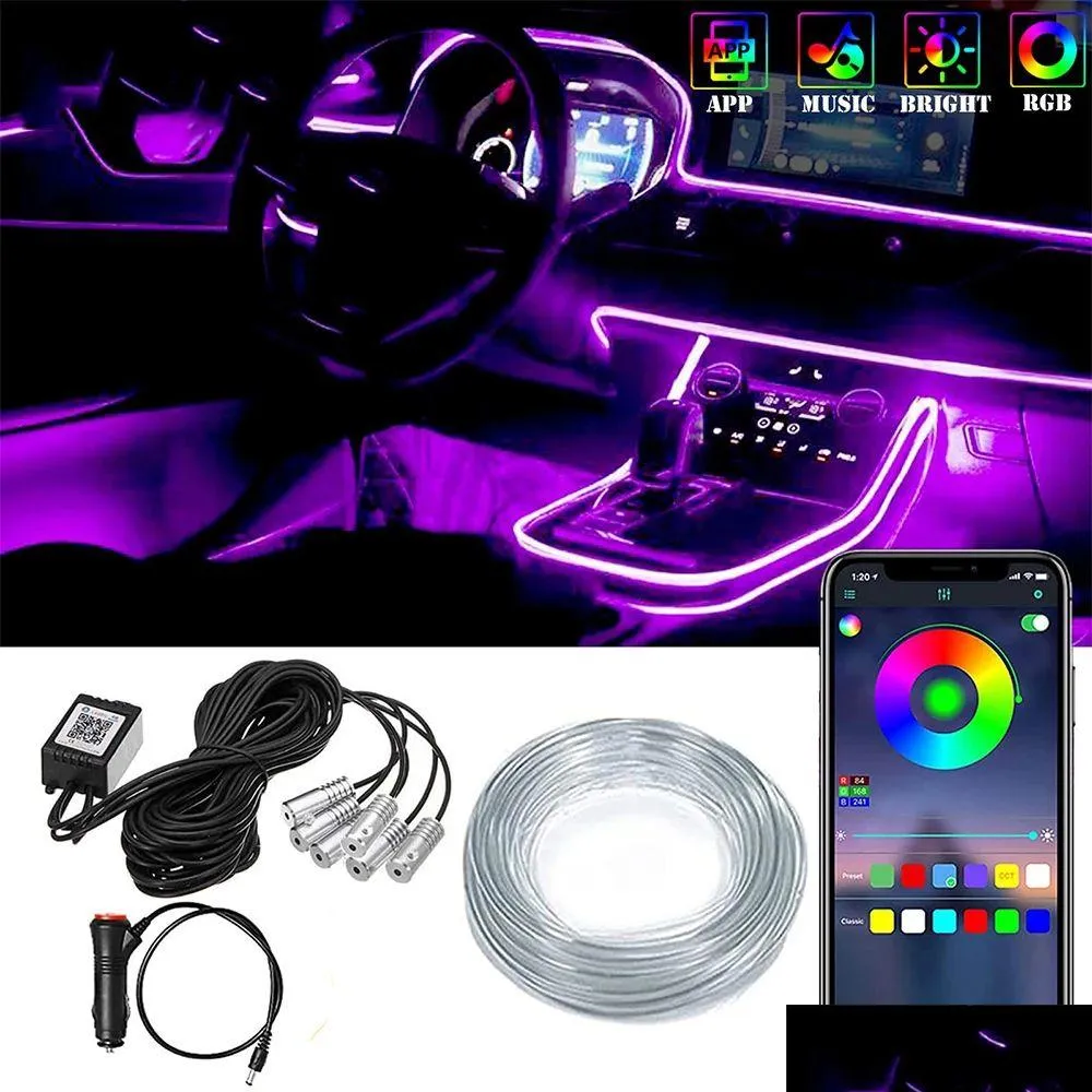 car interior neon rgb led strip lights 4/5/6 in 1 bluetooth app control decorative lights ambient atmosphere dashboard lamp