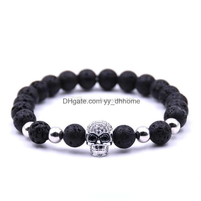  products christmas gift lava stone beads black skull yoga bracelets men party jewelry gift 