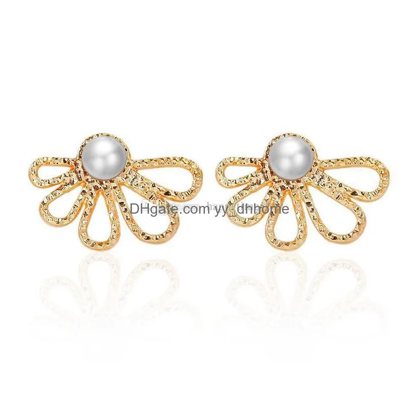  silver gold color geometric stud earrings for women wedding party gifts imitate pearl flower earring statement jewelry