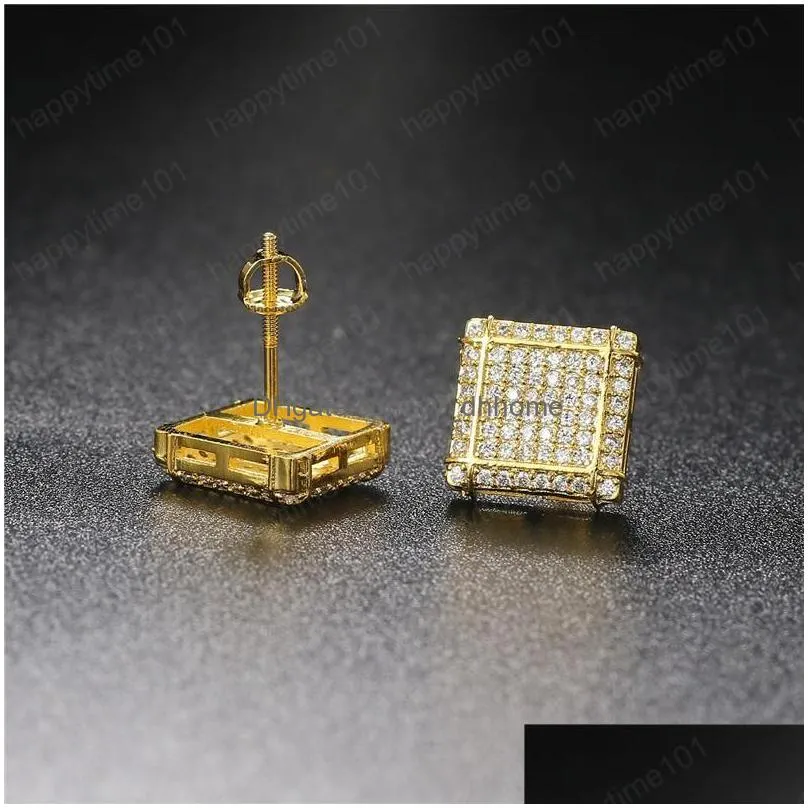 fashion high quality gold silver colors bling cz square earrings studs for men women earrings nice gift