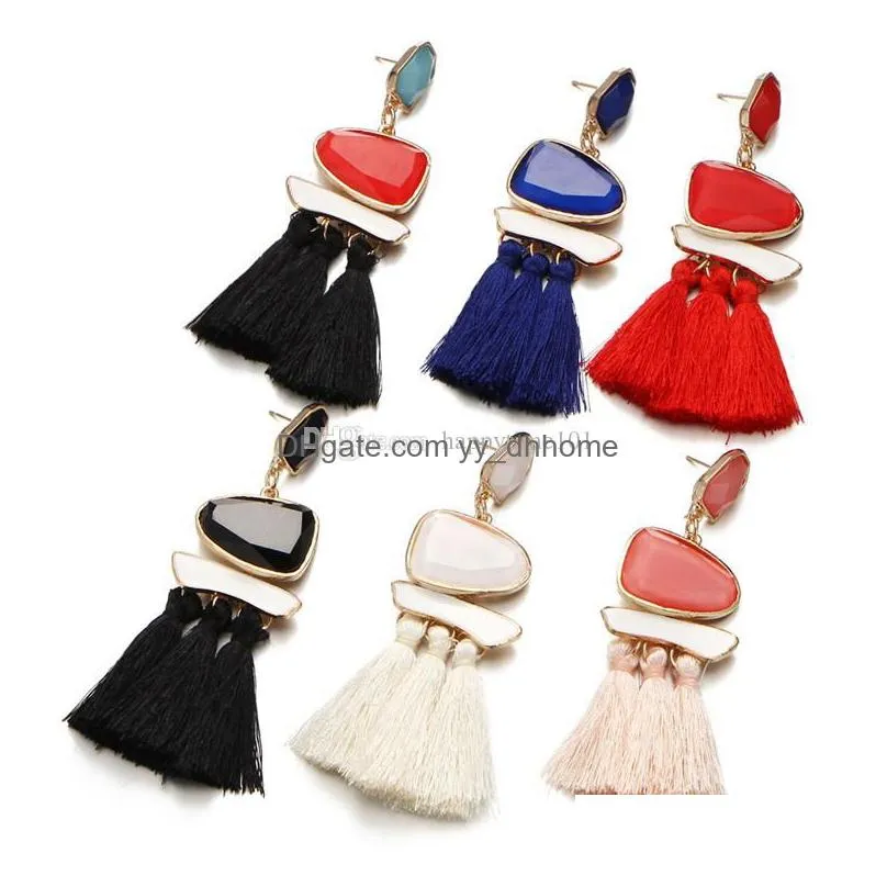 boho tassel earrings for women vintage gemstone long fringe dangle drop colorful earring jewelry xmas gifts