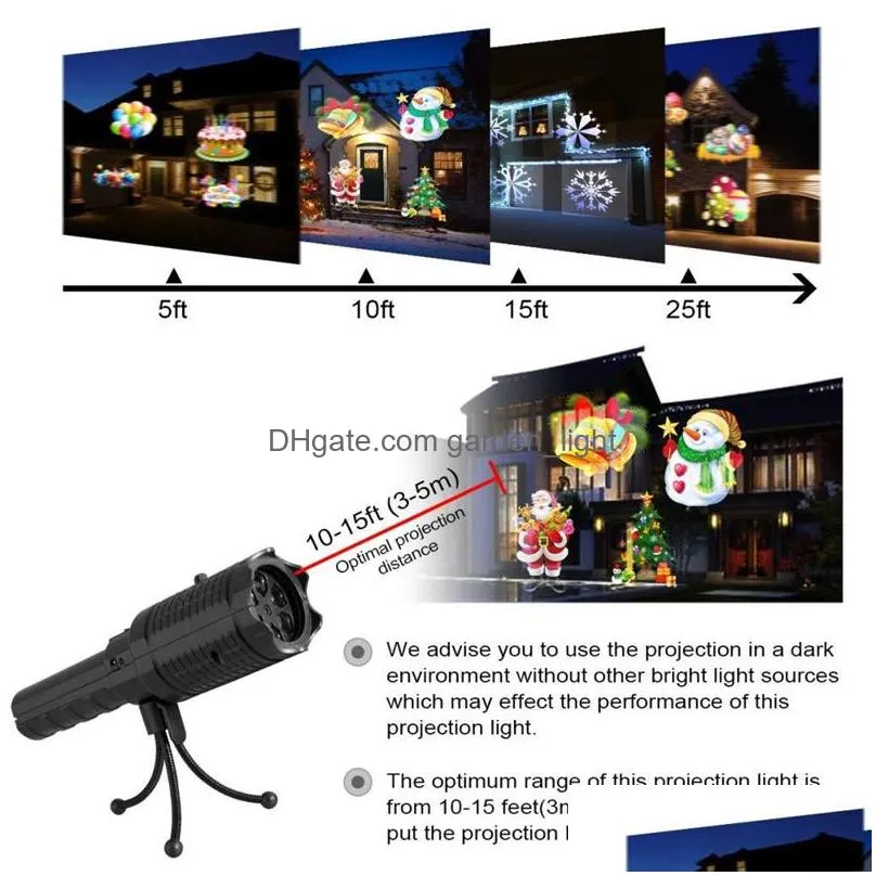 halloween christmas projector lamp holiday party led stage light snowflake landscape 12 pattern card flashlight for decoration