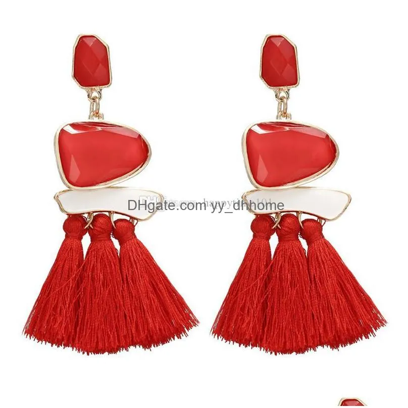 boho tassel earrings for women vintage gemstone long fringe dangle drop colorful earring jewelry xmas gifts
