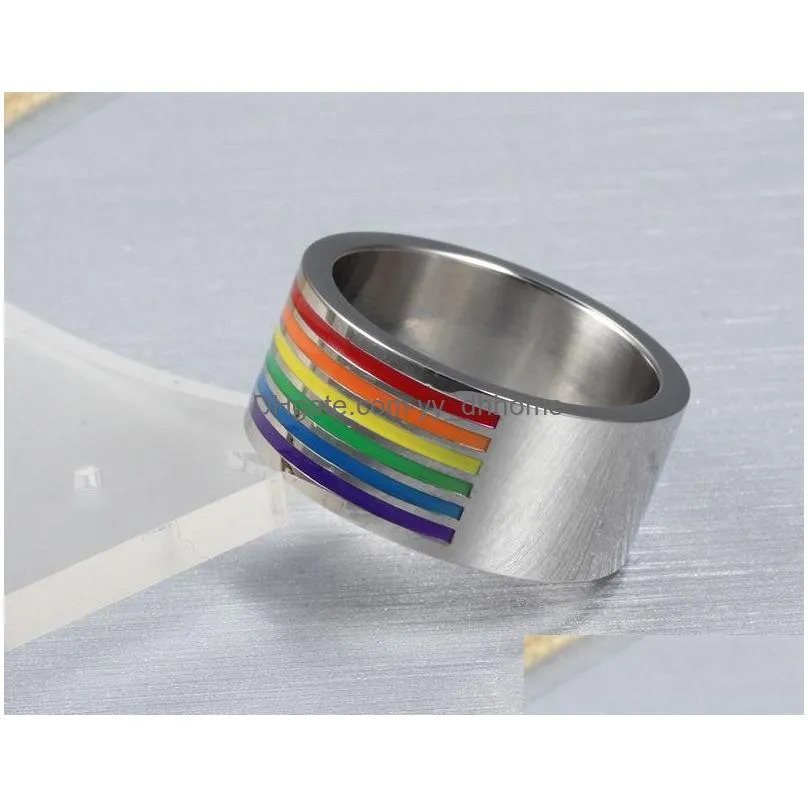 stainless steel sixcolor rainbow ring gay pride comrades ring les homosexual jewelry for women men valentines day