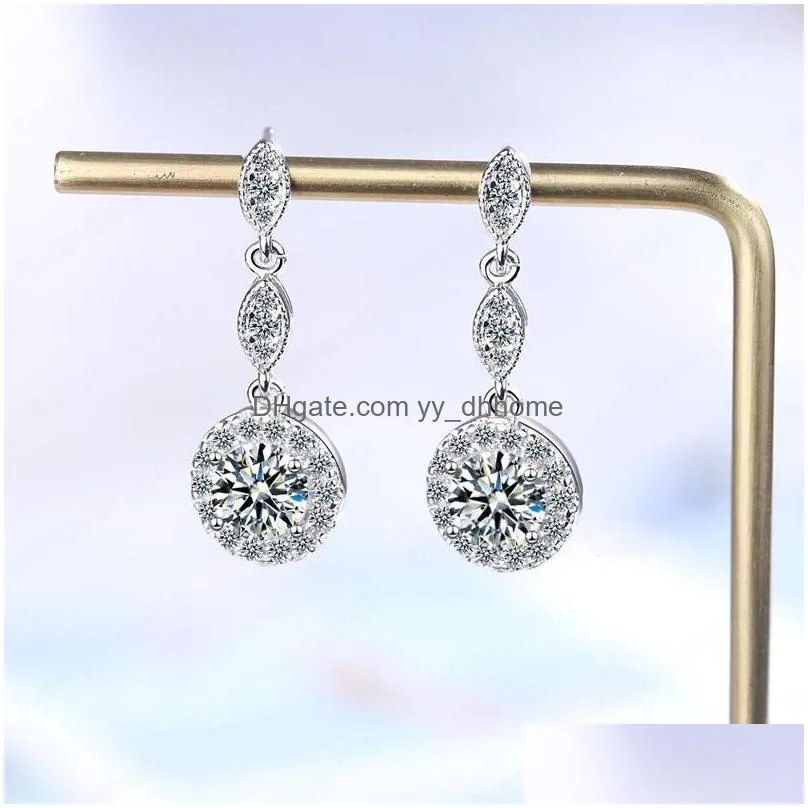 925 sterling silver full rhinestone dangle drop earrings luxury women party wedding jewelry gifts