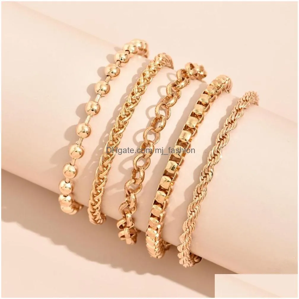 bohemian fashion chain bracelet set punk hippop chains bracelets 5pcs/set