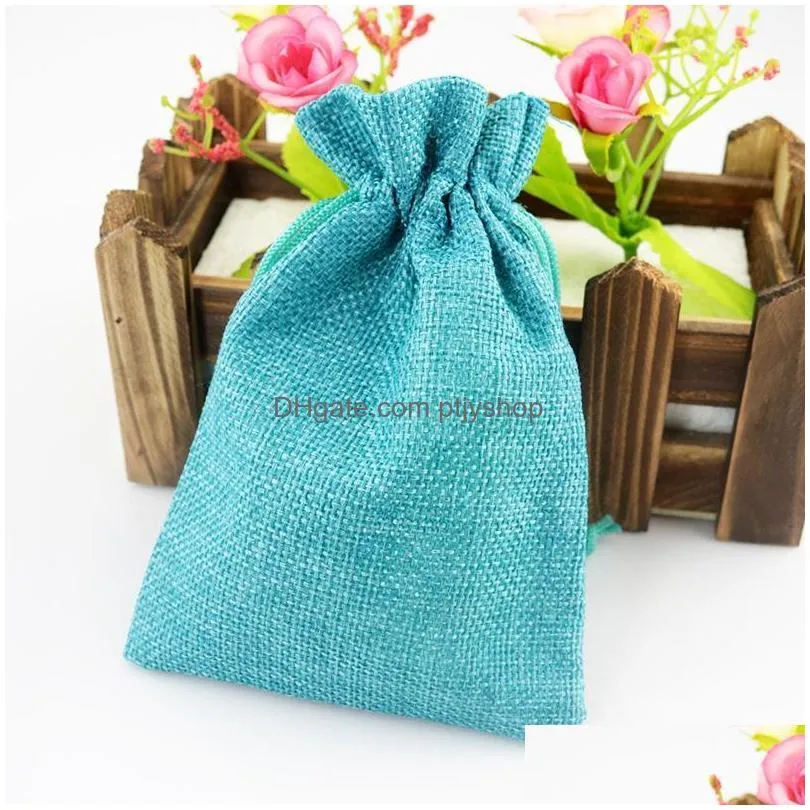 50pcs gift bag warp vintage style natural burlap linen jewelry travel storage pouch mini candy jute packing bags christmas box xmas fy4890