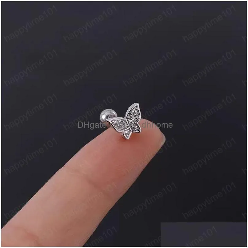 butterfly cartilage studs cubic zirconia helix tragus conch screw back earring stainless steel piercing jewelry women