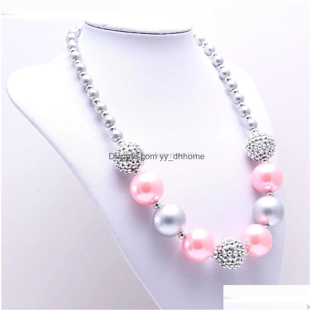 pretty pinkaddsilver color kid chunky necklace est arrivel fashion bubblegume bead chunky necklace jewelry for baby kid girl