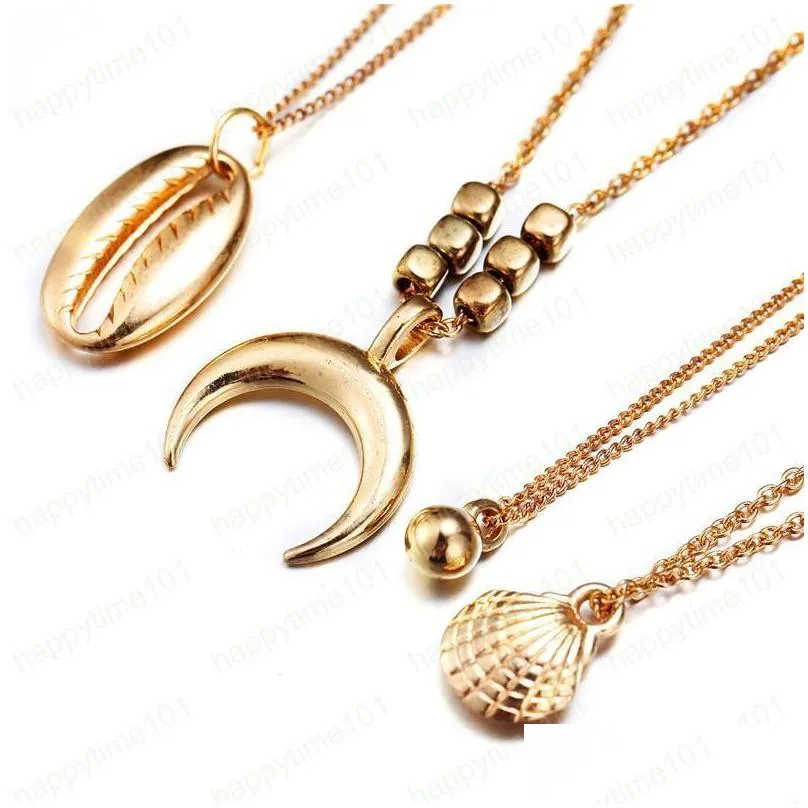 gold moon shell necklace chokers gold chain multilayer stackable necklaces designer women necklace hip hop fashion jewelry