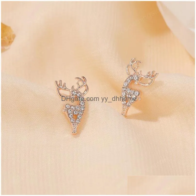 christmas gift diamond elk stud earrings european alloy deer shape ear nail women souvenir festival animal earring fashion jewelry