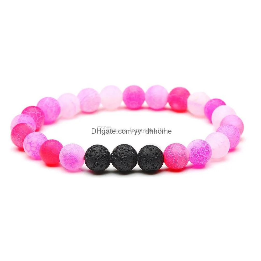 6 colors weathering colorful agate three 8mm black lava stone beads bracelet  oil perfume diffuser bracelets yoga jewelry