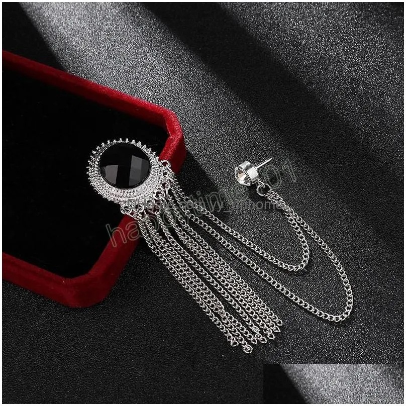 highend crystal tassel chain brooch pin mens suit rhinestone collar pins luxury jewelry brooches for women accessories
