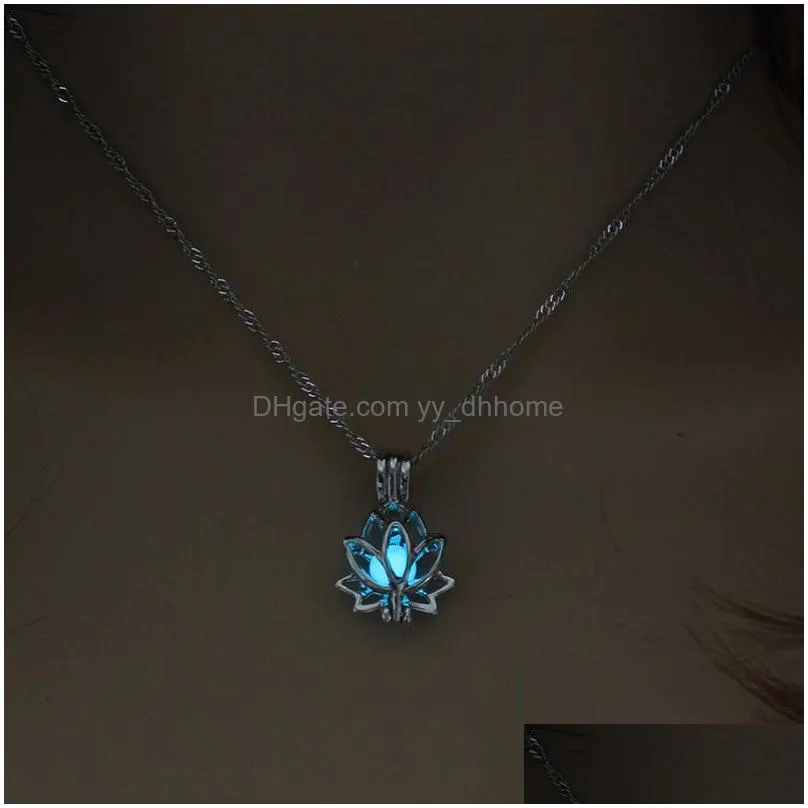  lotus open box night luminous pendant necklace long chain collar choker necklace women statement jewelry