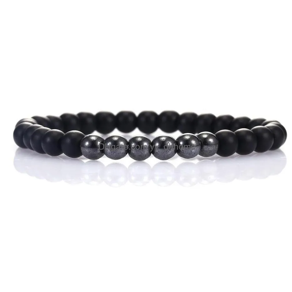 2pcs/set 6mm 8mm handmade beaded bracelets natural stone hematite chakra yoga energy elastic bracelet for men charm elastic hand chain