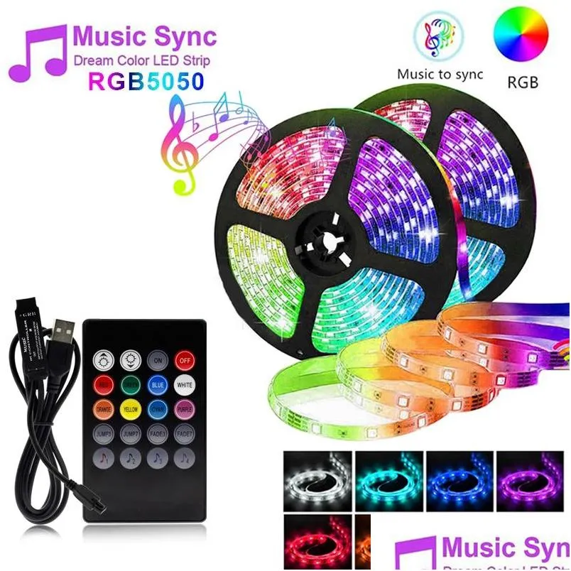 waterproof usb led strip light smd 5050 music control rgb rf remote flexible tape string lamp for dv desktop background