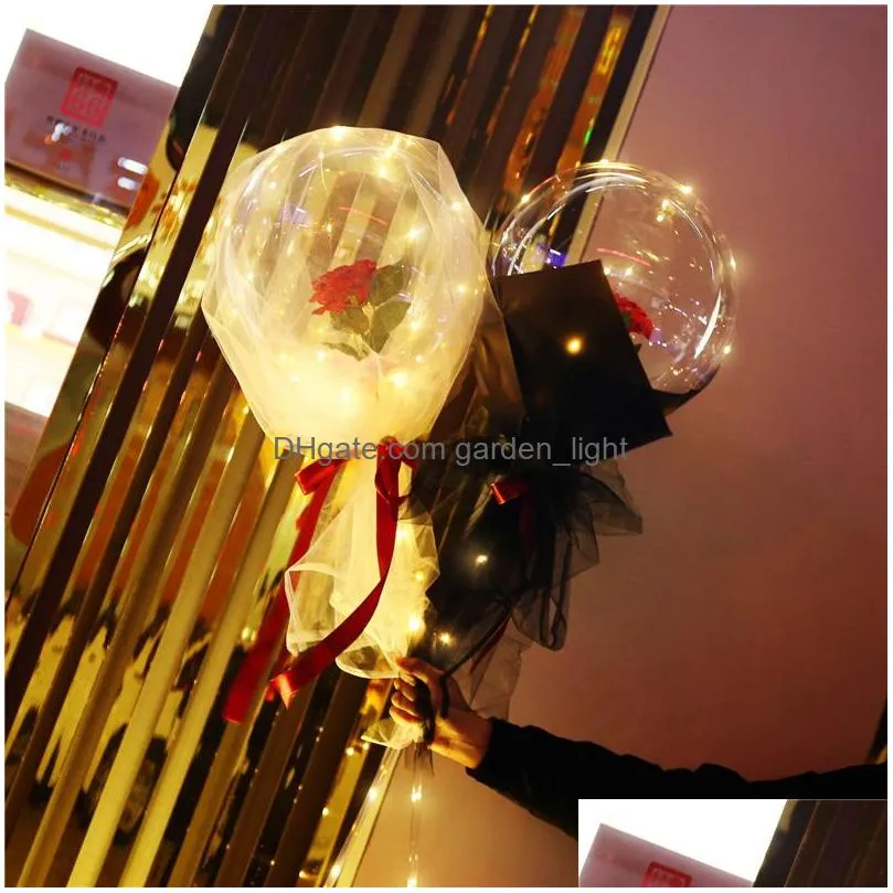 valentines day led balloon light luminous bobo ball flashing led lights rose bouquet rose gift balloon for birthday party wedding