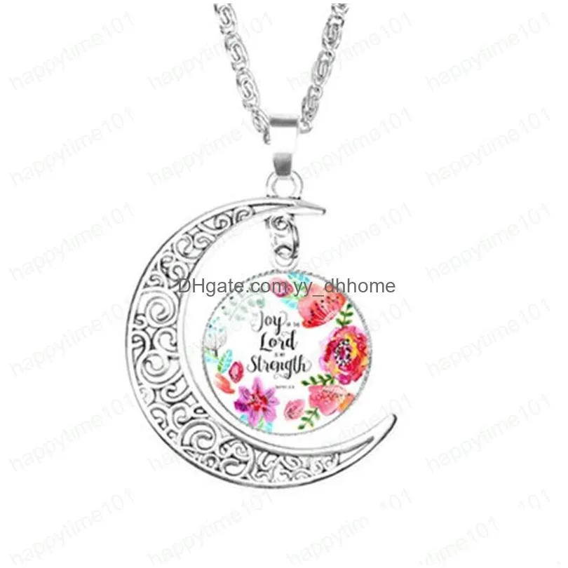 catholic rose scripture necklace christian bible necklace inspirational bible verse necklace moon shape christian scripture pendant