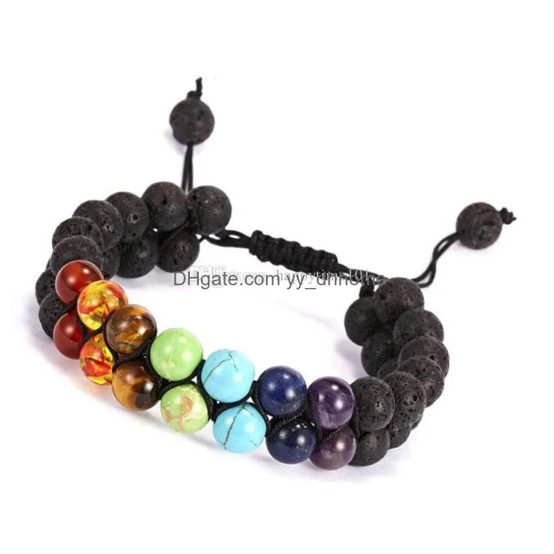 men women double layer beaded natural tiger eye lava stone rope friendship yoga bracelet jewelry gift 